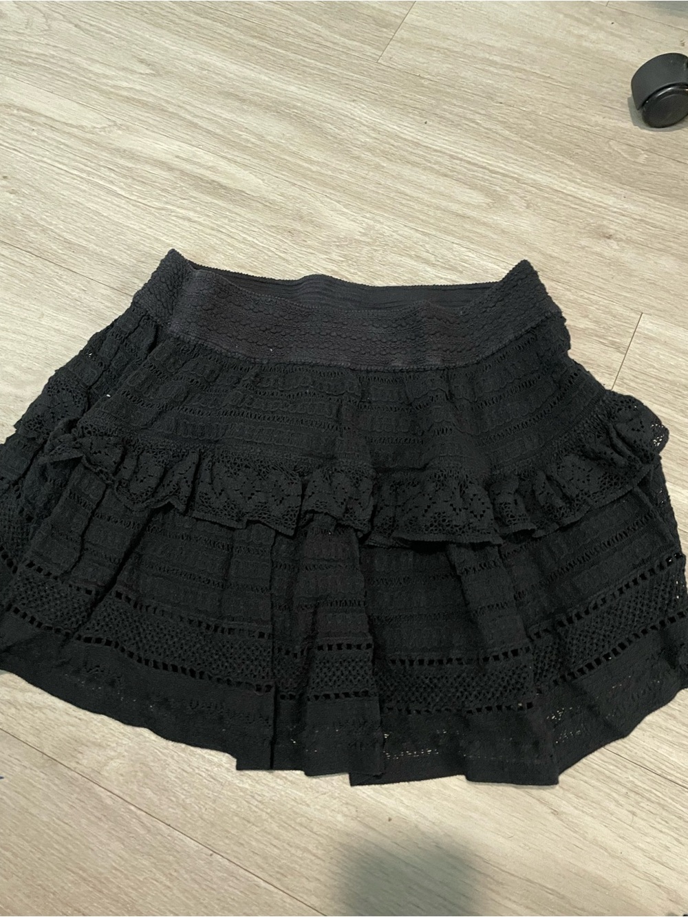 aerie Black Lace Tiered Mini Skirt